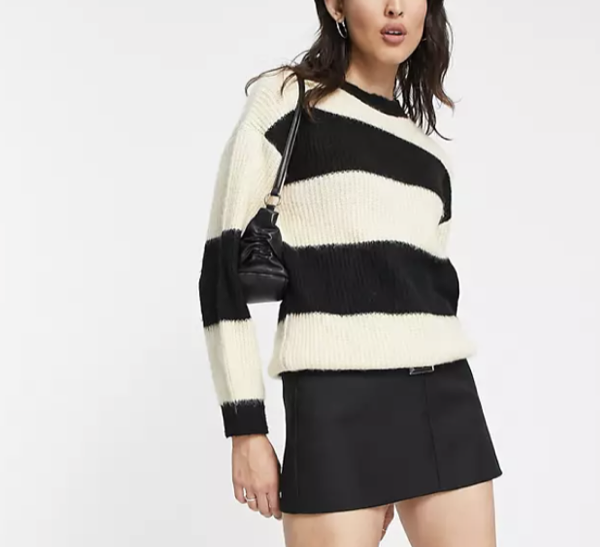Asos Design Sweater in Rib with Stripe Pattern