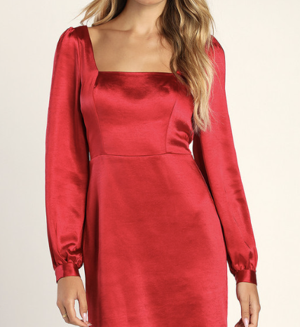 Lulus Got The Love Red Satin Square-Neck Mini Dress