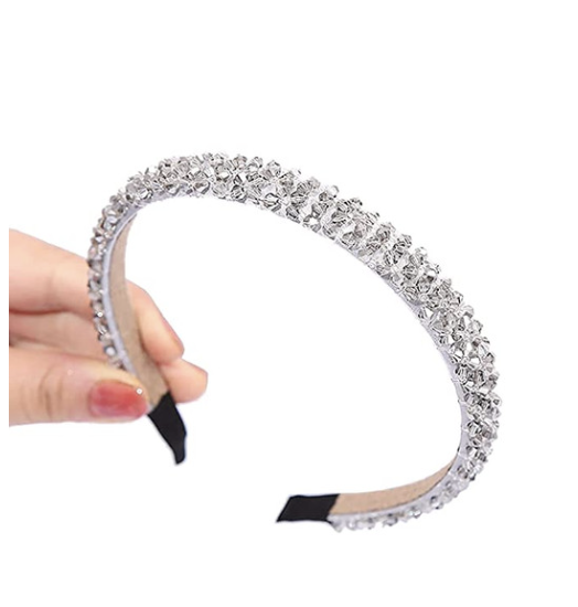 Amazon Ruijfas Fashion Sparkle 4 Rows Crystal Rhinestone Headbands Beaded Hair Hoop Band (Grey)