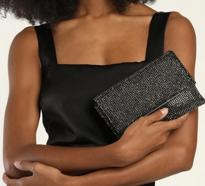 Lulus Sparkling Purse-onality Black and Silver Rhinestone Clutch