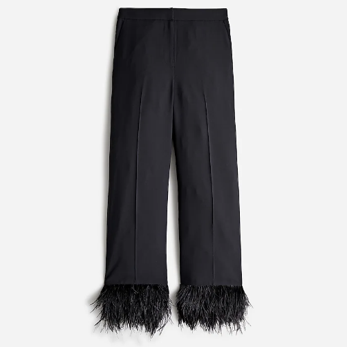 J. Crew Collection Ingrid Pant with Feather Trim in Satin-Back Crepe