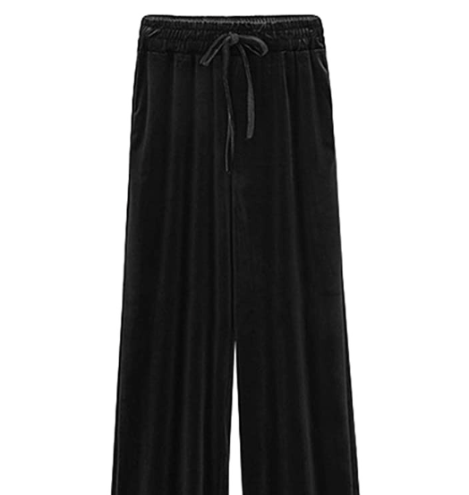 Amazon Itemnew Women's Casual Elastic Waist Relaxed Fit Wide-Leg Pleated Palazzo Slacks Velvet Pants