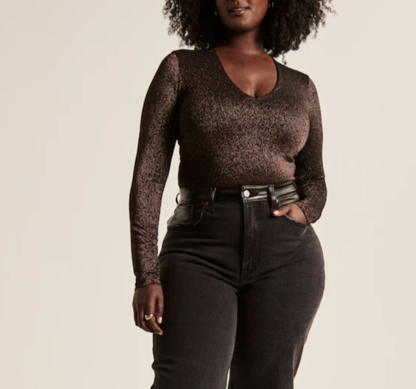 Abercrombie Long-Sleeve Sparkle V-Neck Bodysuit