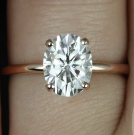 2ct Dakota 9x7mm 14kt Rose Gold Moissanite 4 Prong Dainty Minimalist Oval Engagement Ring,Minimalist Oval Solitaire Ring,Anniversary Gift