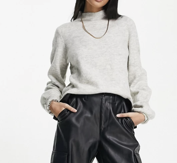Asos Vero Moda Puff Sleeve Sweater in Light Gray