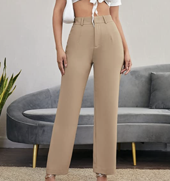 Amazon SweatyRocks Women's Elegant High Waist Solid Long Pants Office Trousers