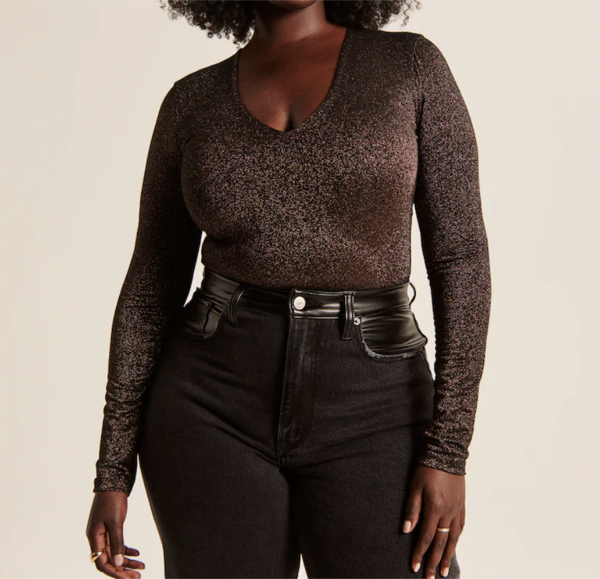 Abercrombie Long-Sleeve Sparkle V-Neck Bodysuit