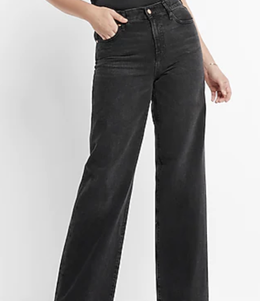 Express High Waisted Washed Black Wide Leg Jeans