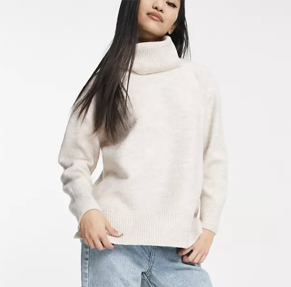 Asos New Look Deep Hem Turtleneck Sweater in Oatmeal