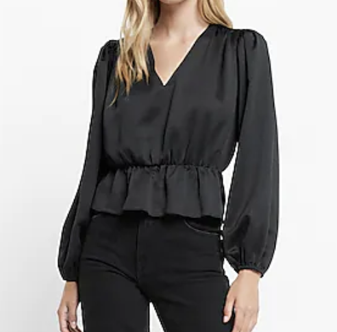 xpress Long Sleeve V-Neck Peplum Top