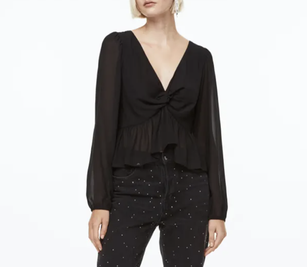 H&amp;M Balloon-Sleeved Peplum Blouse