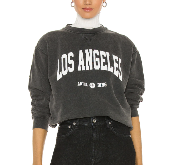 Revolve ANINE BING Ramona University Sweatshirt in Washed Black