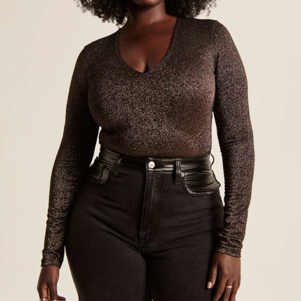 Abercrombie Long-Sleeve Sparkle V-Neck Bodysuit