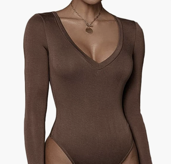 Amazon GEMREA Women's V Neck Long Sleeve Basic Top Bodysuit Leotard