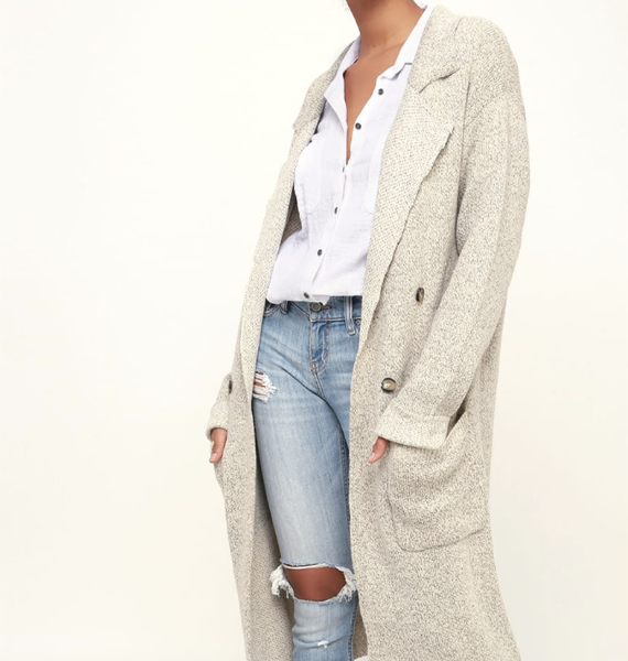 Lulus Cuddle Club Beige Long Sleeve Sweater Coat