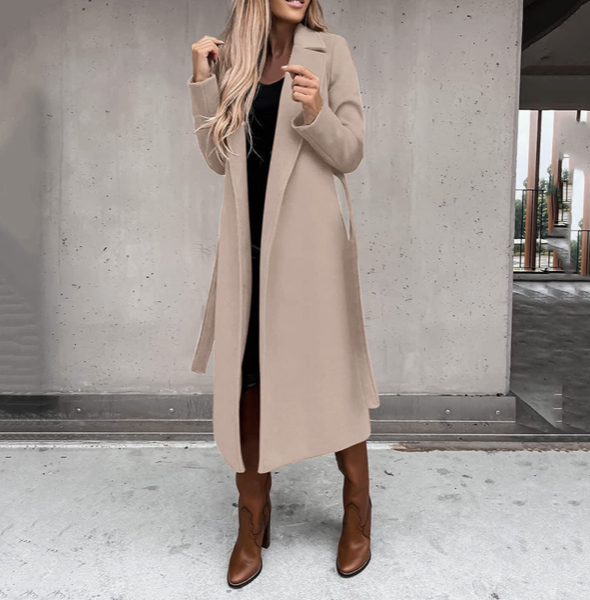 Amazon Women's Trench Coat 2022 Faux Wool Coat Lapel Thin Trench Long Jacket Ladies Slim Long Belt Ring Master Jacket Coat