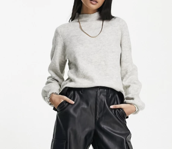 Asos Vero Moda Puff Sleeve Sweater in Light Gray