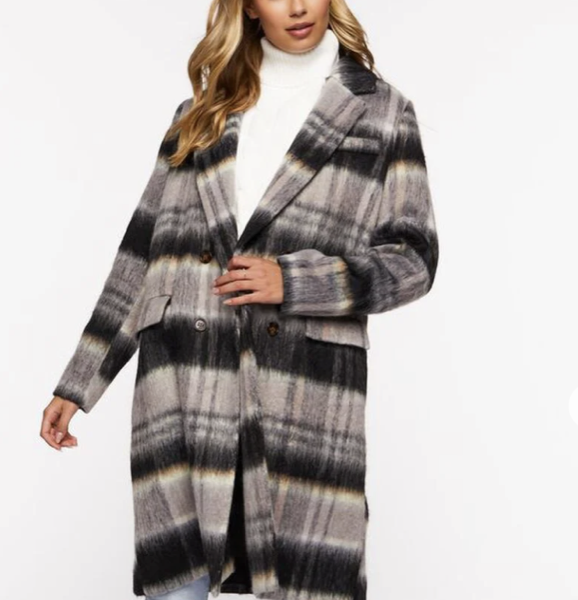 Forever 21 Brushed Plaid Duster Coat