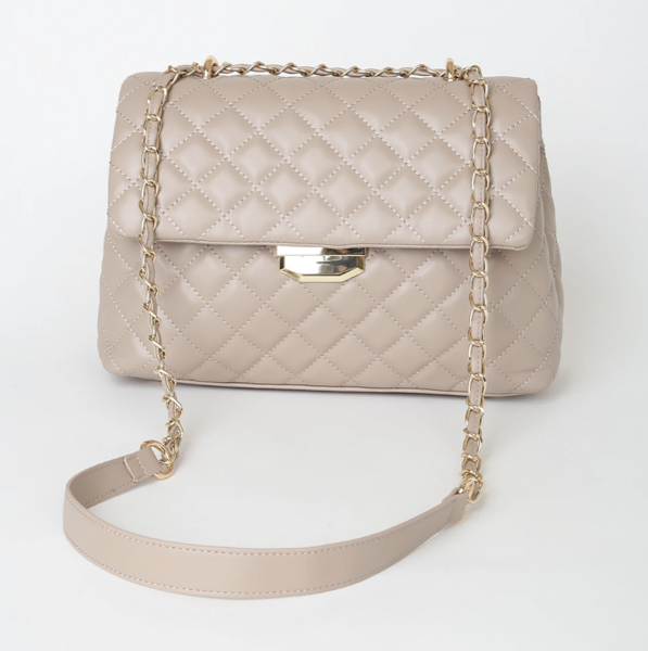 ulus Real Stunner Taupe Vegan Leather Quilted Crossbody Bag