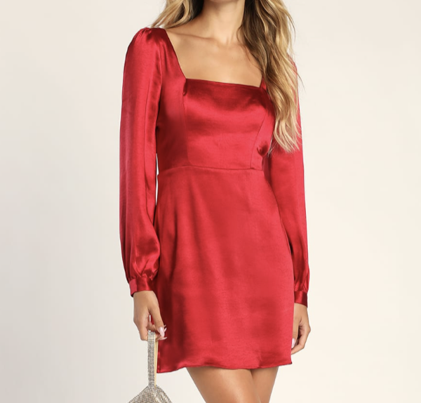 Lulus Got The Love Red Satin Square-Neck Mini Dress