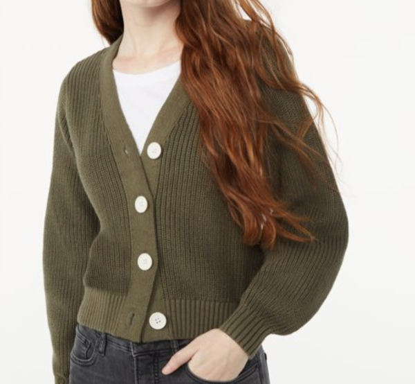 Walmart Free Assembly Boxy Green Cardigan
