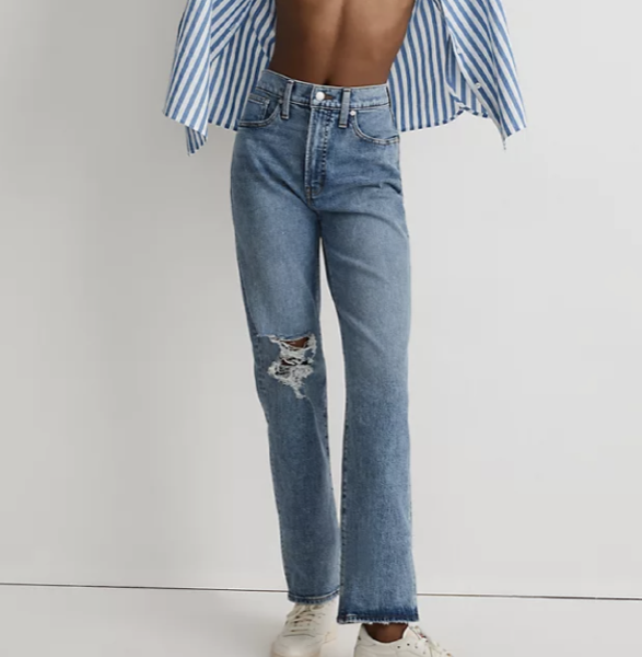 Madewell The Perfect Vintage Straight Jean in Kingbury Wash: Knee Rip Edition