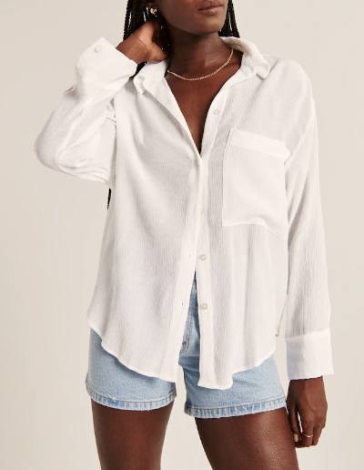 Abercormbie &amp; Fitch Oversized Crinkle Rayon Textured Shirt