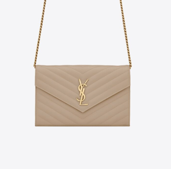 YSL cassandre matelassé chain wallet in grain de poudre embossed leather