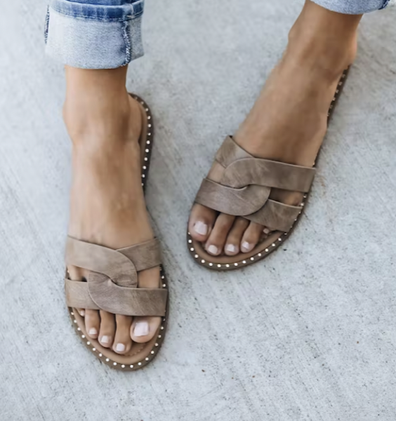 VICI Collection Brianne Twisted Faux Leather Sandal - Taupe