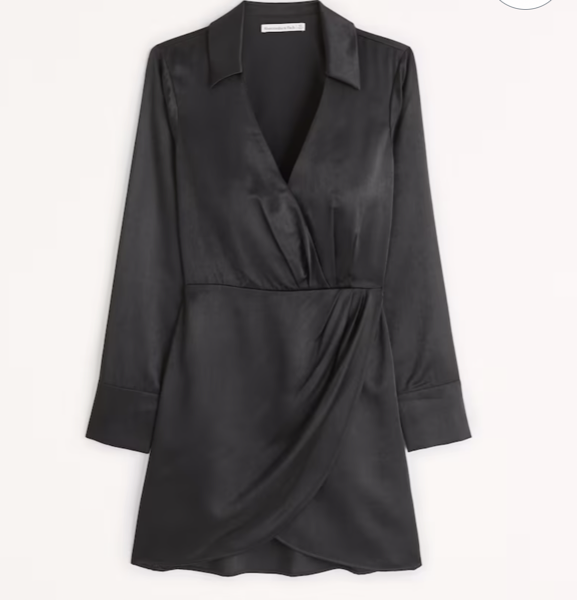Abercrombie &amp; Fitch Long-Sleeve Satin Drapey Shirt Dress