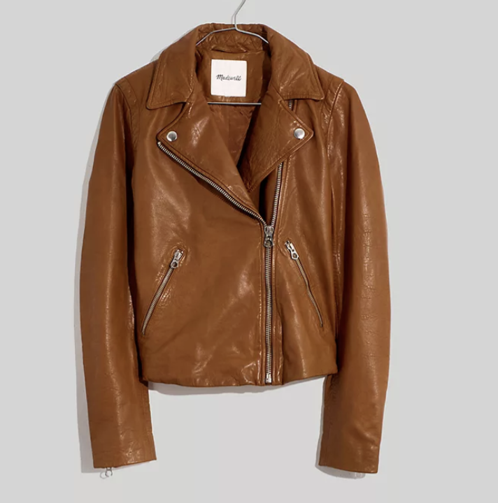Madewell Washed Brown Leather Motorcycle Jacket