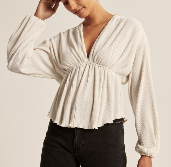 Abercrombie Long-Sleeve Easy Waist Satin Top