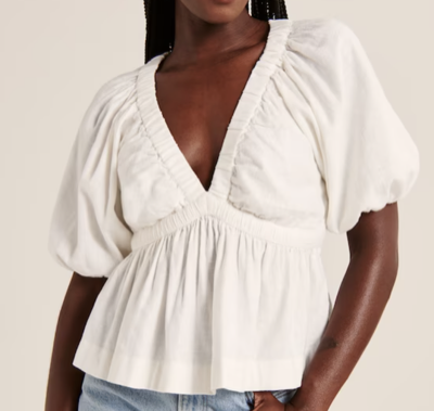 Abercrombie &amp; Fitch Short-Sleeve Linen-Blend Plunge Top