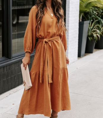 VICI Collection Shania Cotton Side Tie Midi Dress - Clay