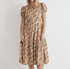 Madewell Puff-Sleeve Open-Back Midi Dress in Flora Field