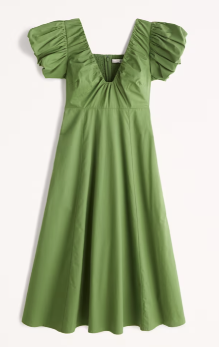 Abercrombie Puff Sleeve Plunge Midi Dress