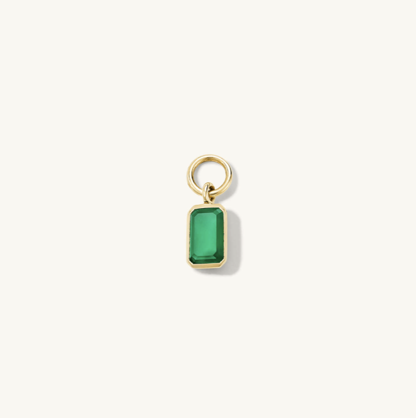 Single Emerald Cut Gemstone Hoop Charm Green Onyx