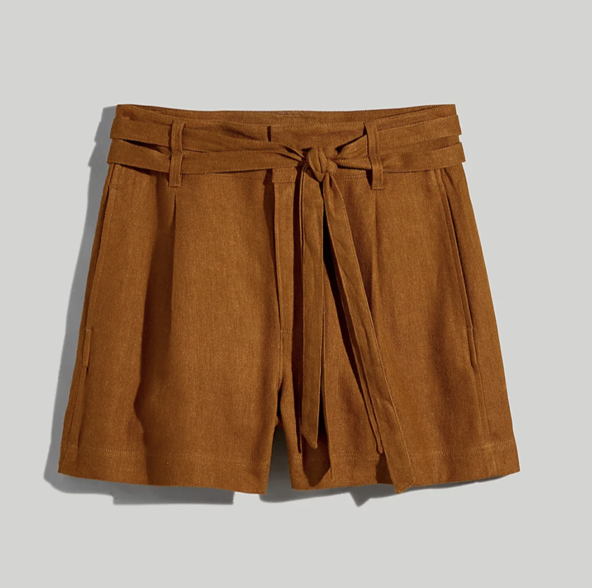 Madewell Belted High-Rise Shorts in Linen Blend (size 00)