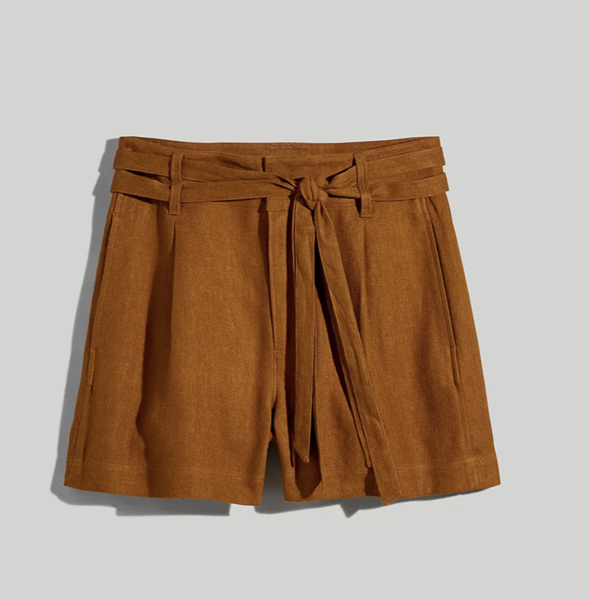 Madewell Belted High-Rise Shorts in Linen Blend (size 00)