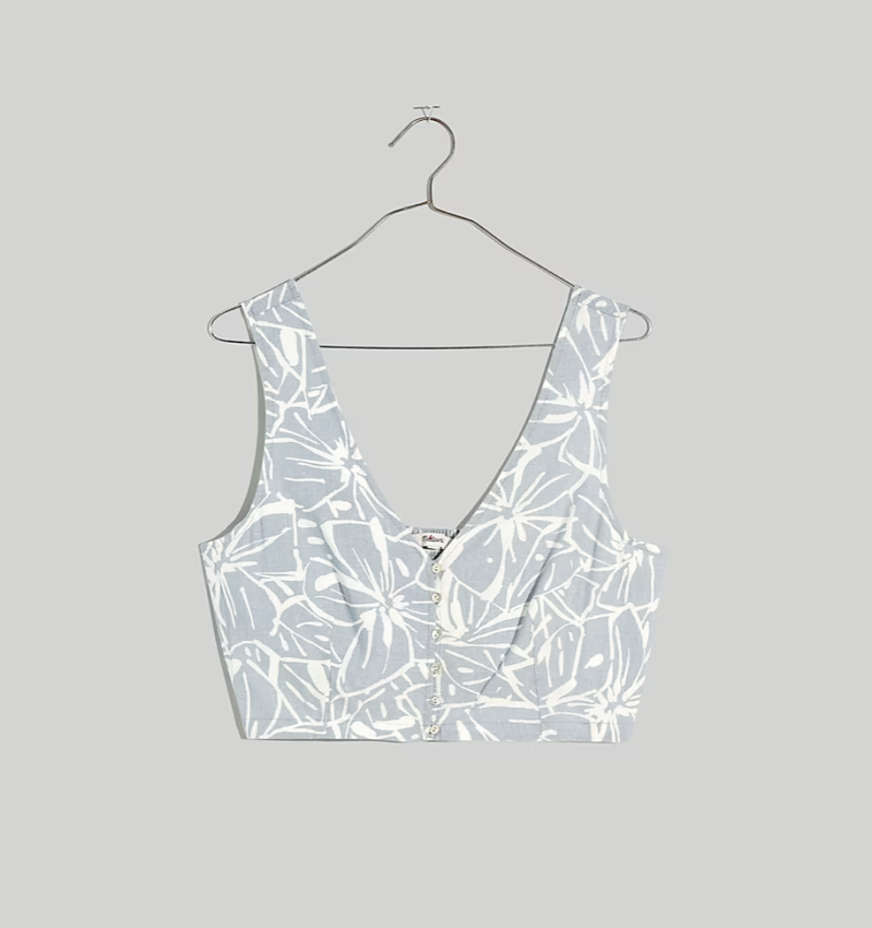 Madewell Linen-Blend Gwen Crop Vest Top in Abstract Flora (size 00)