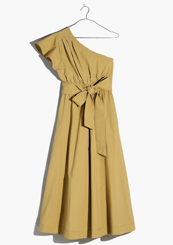 Madewell Ruffled One - Shoulder Midi Dress (Olive Surplus size 00
