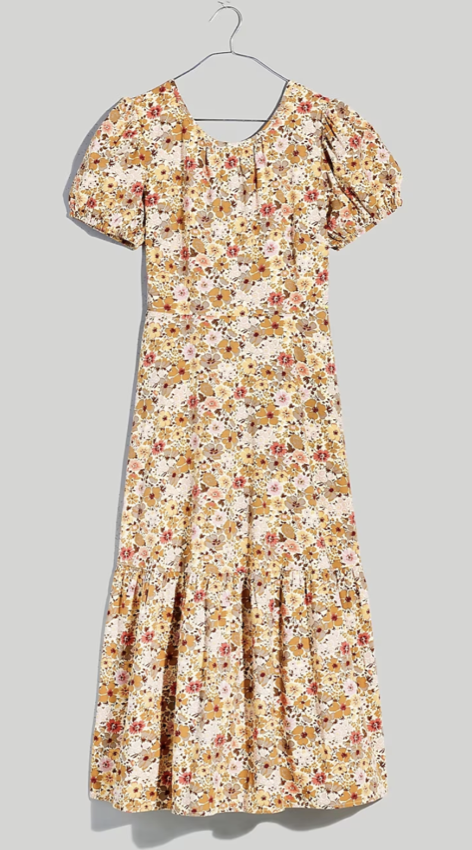 Madewell Puff-Sleeve Open-Back Midi Dress