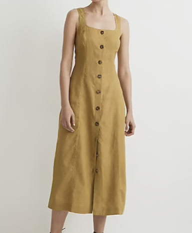Madewell Button-Front Midi Dress in 100% Linen