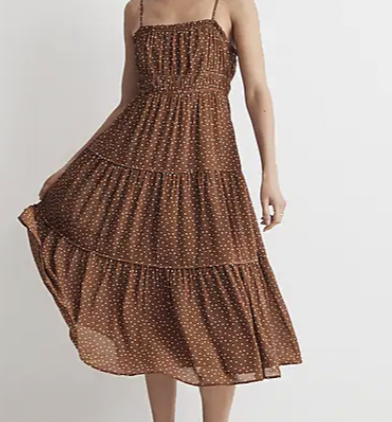 Madewell Sophia Cami Tiered Midi Dress in Dot