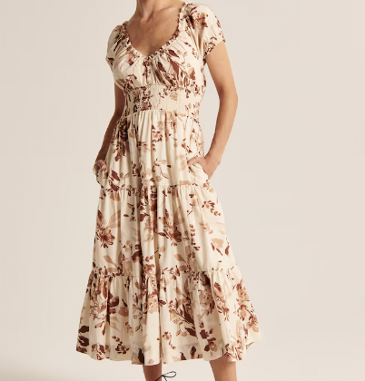  Abercrombie &amp; Fitch Cap Sleeve Smocked Waist Midi Dress