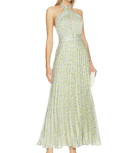 Revolve byTiMo Plisse Halterneck Dress in Green Garden