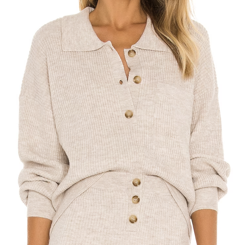 Revolve Song of Style Amanda Oversized Knit Polo in Oatmeal