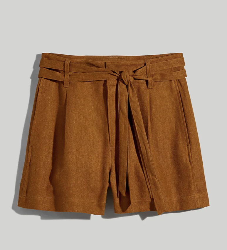 Madewell Belted High-Rise Shorts in Linen-Blend