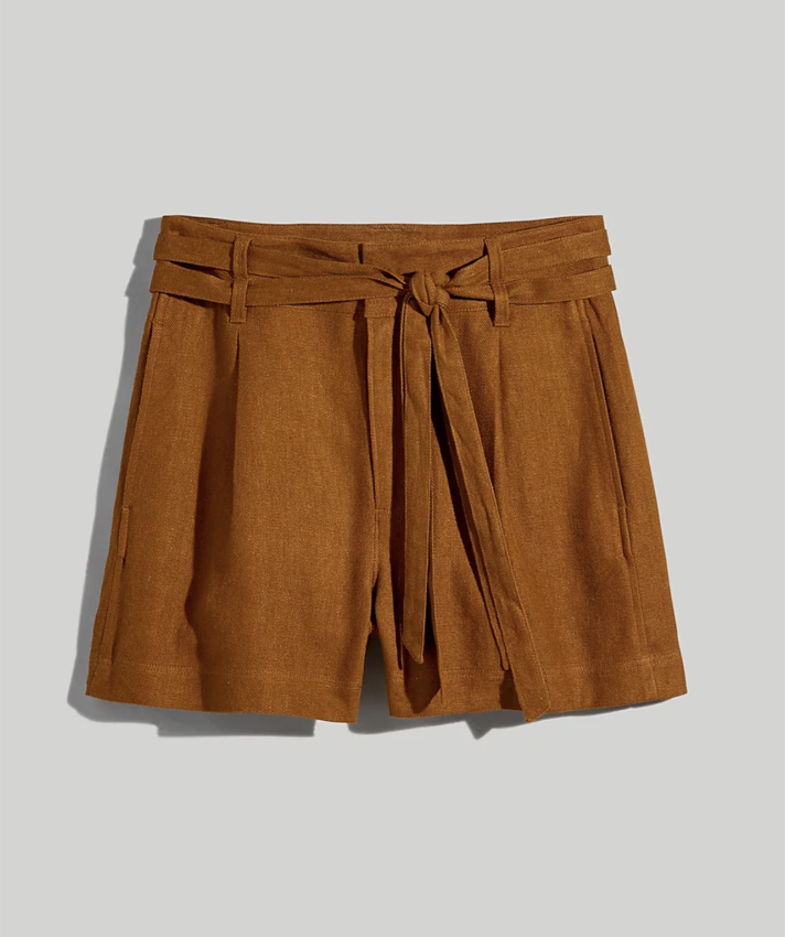 Madewell Belted High-Rise Shorts in Linen Blend