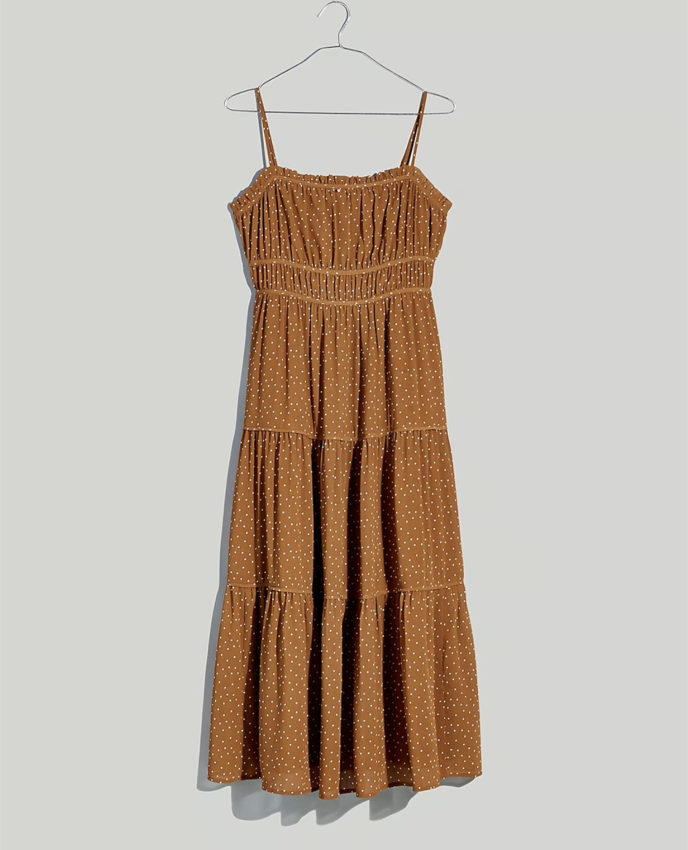 Madewell The Sophia Cami Tiered Midi Dress in Dot